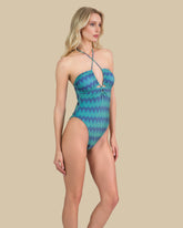 Isla & Evie Zig Zag Print Shimmer Cut Out Swimsuit